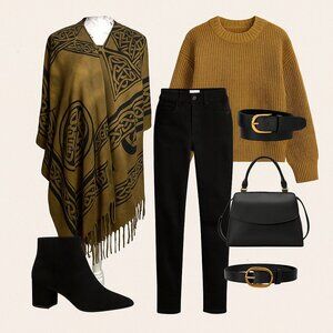 Celtic Inspired Boho Fringe Poncho Shawl Layering Piece